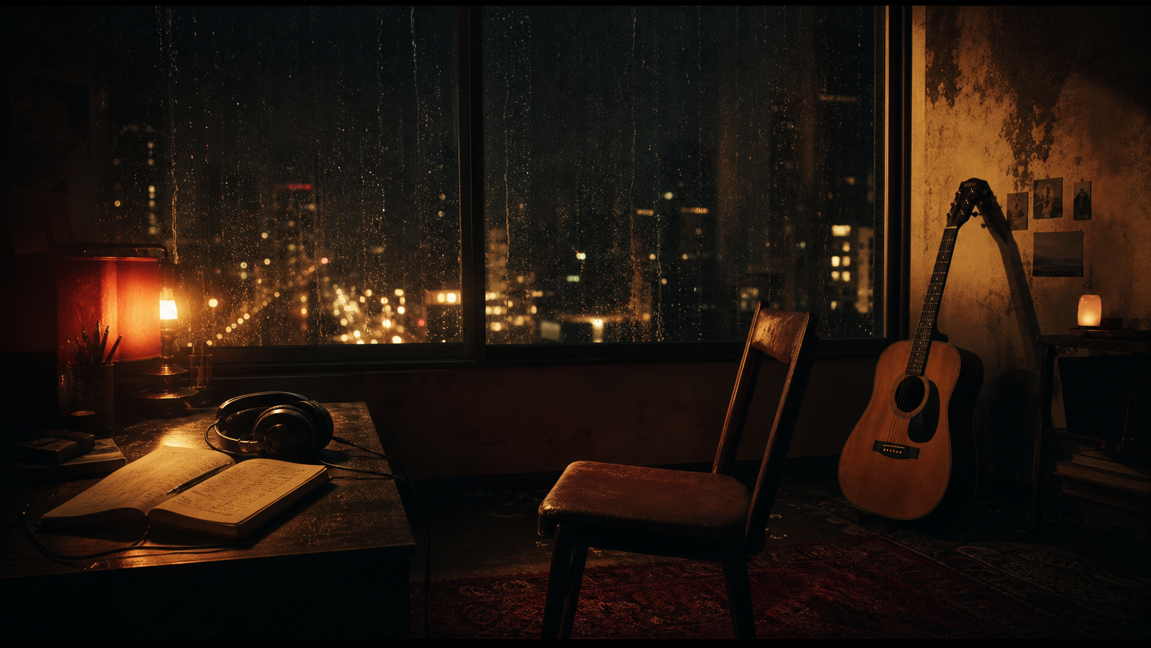 Rainy midnight creative room